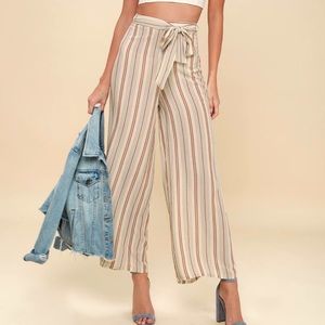 Beige Striped Culottes